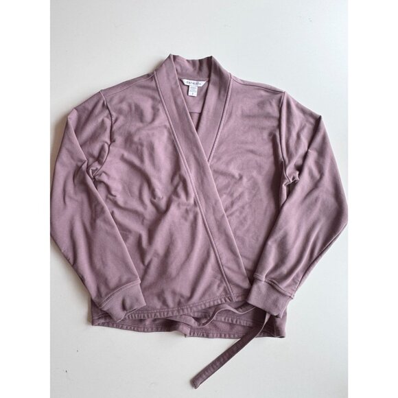 ATHLETA Retroterry Damask Mauve Cotton Terry Wrap Cardigan Sweatshirt, Size S - Picture 3 of 13